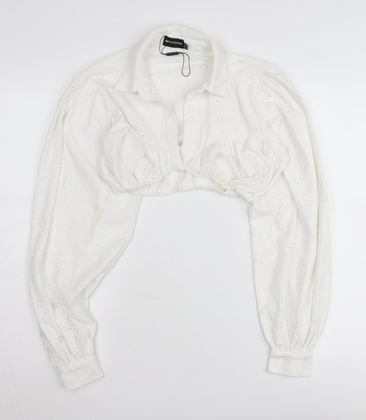 PrettyLittleThing Women's White Cropped Blouse - Size 8