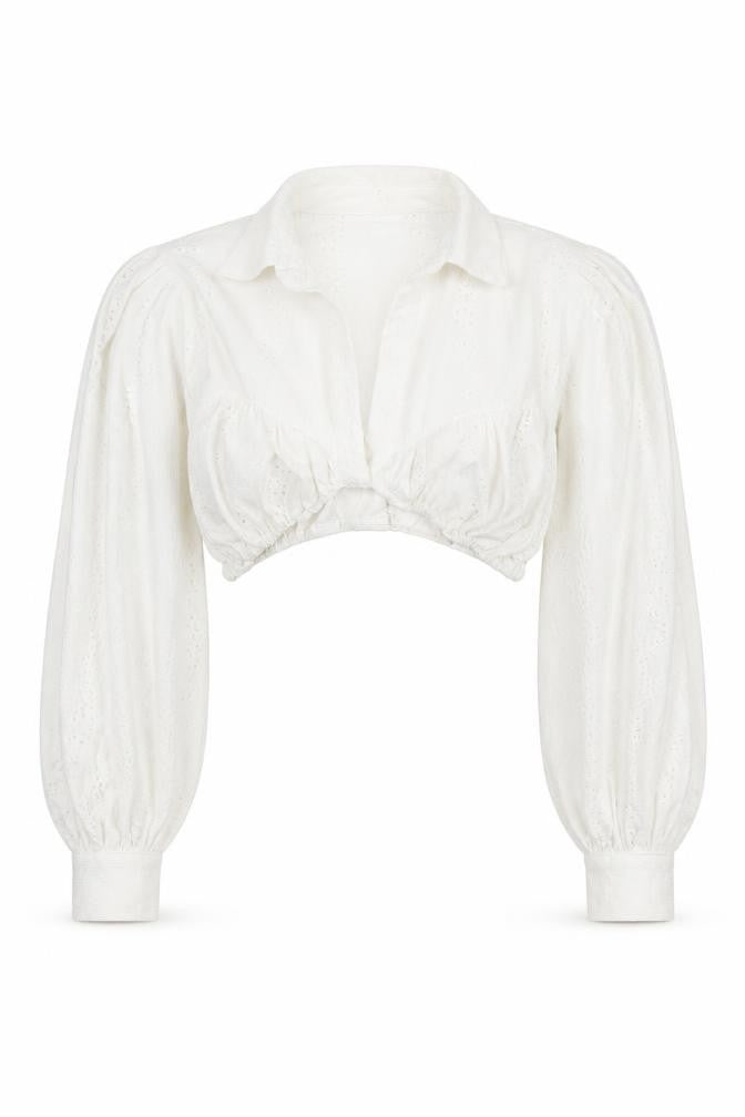 PrettyLittleThing Women's White Cropped Blouse - Size 8