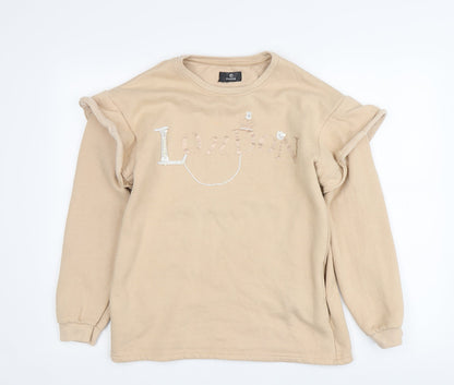 Additional front view of Firetrap girls’ beige pullover sweatshirt 11-12 years