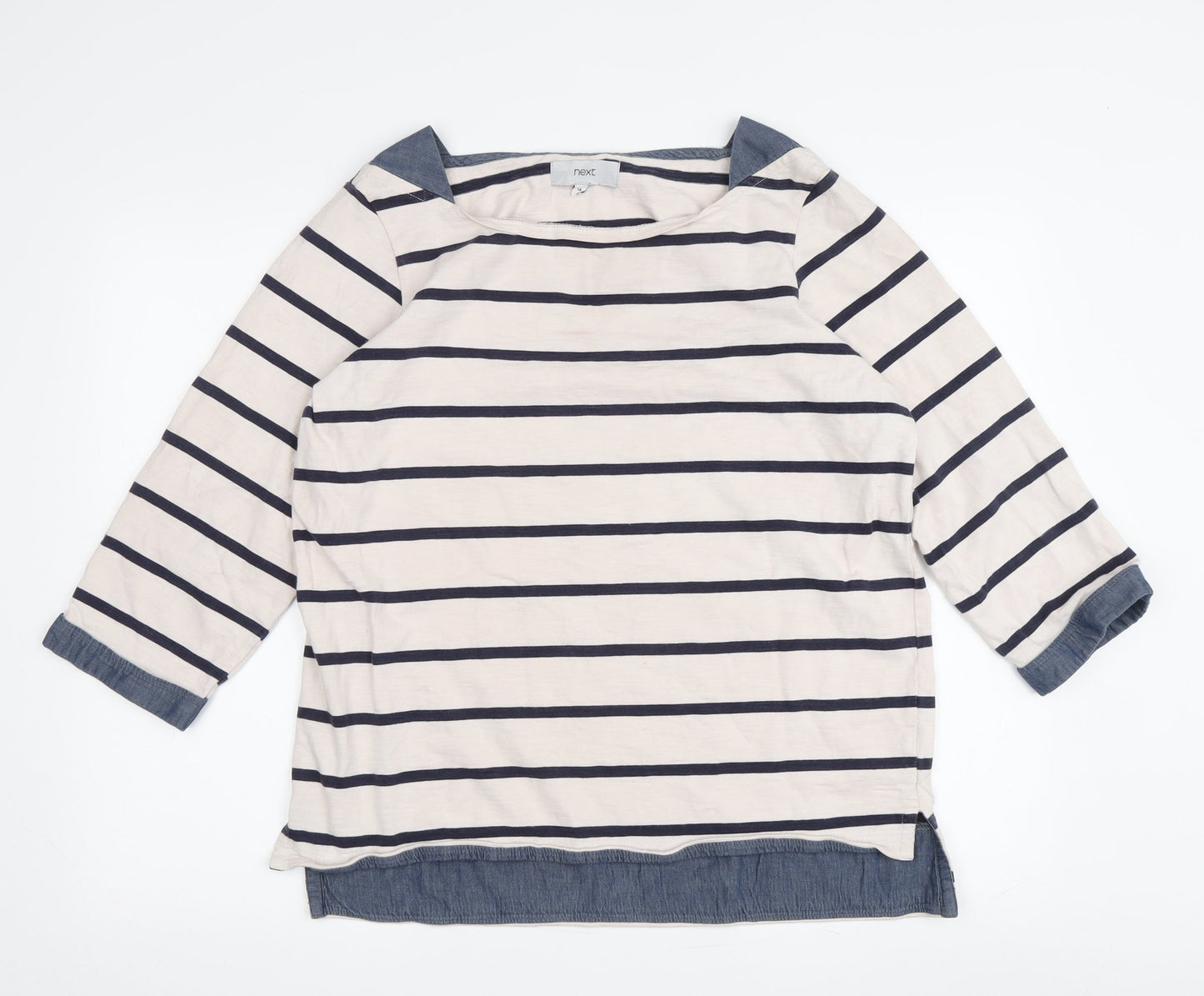 Next Women's White and Blue Striped T-Shirt