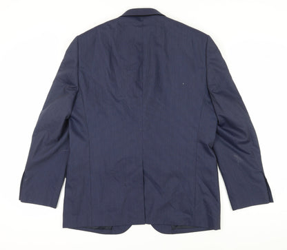 Back view of Jaeger Men's Blue 42S Suit Jacket, Single-Breasted