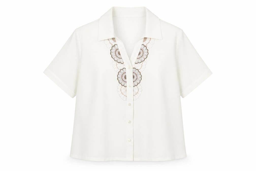 Eastex Women's White Embroidered Button-Up Shirt