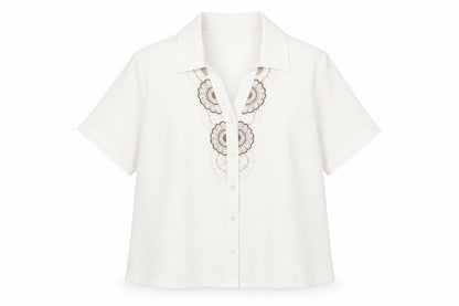Eastex Women's White Embroidered Button-Up Shirt