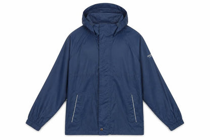 Front view of Regatta boys’ blue waterproof rain jacket, size 12