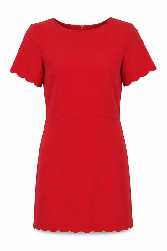 Warehouse Women's Red Sheath Dress, Size 12, Scallop Detail
