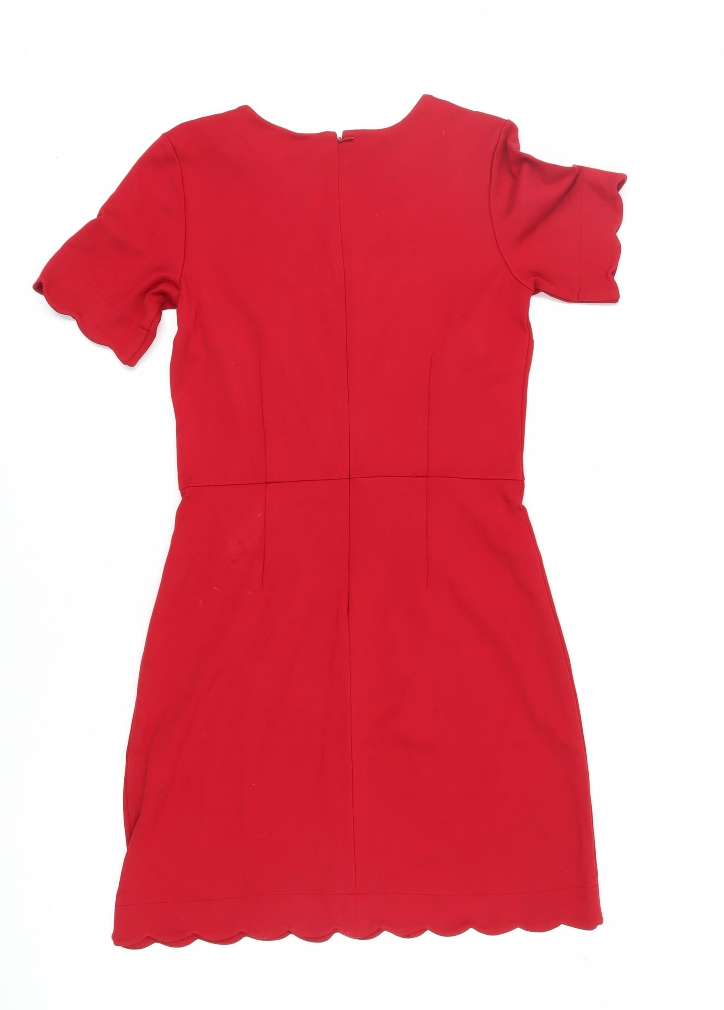 Warehouse Women's Red Sheath Dress, Size 12, Scallop Detail