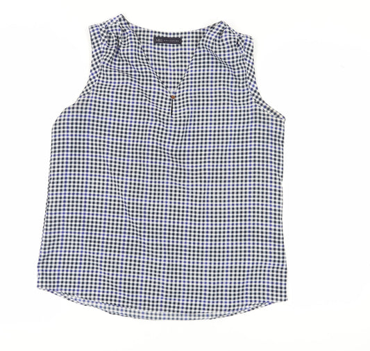 Marks and Spencer Women Blue Check Sleeveless Blouse Size 12