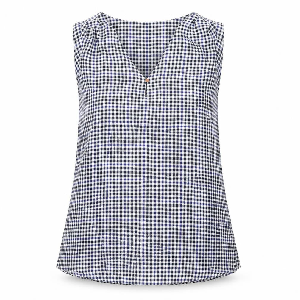 Marks & Spencer Women Blue Check Sleeveless Blouse Size 12