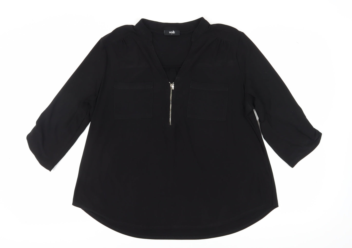 Wallis Women's Black Blouse, Size L, Zip Accent