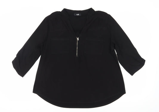 Wallis Women's Black Blouse, Size L, Zip Accent