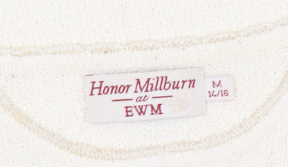 Close-up detail of Honor Millburn Women's Ivory T-Shirt, size 14, Medium
