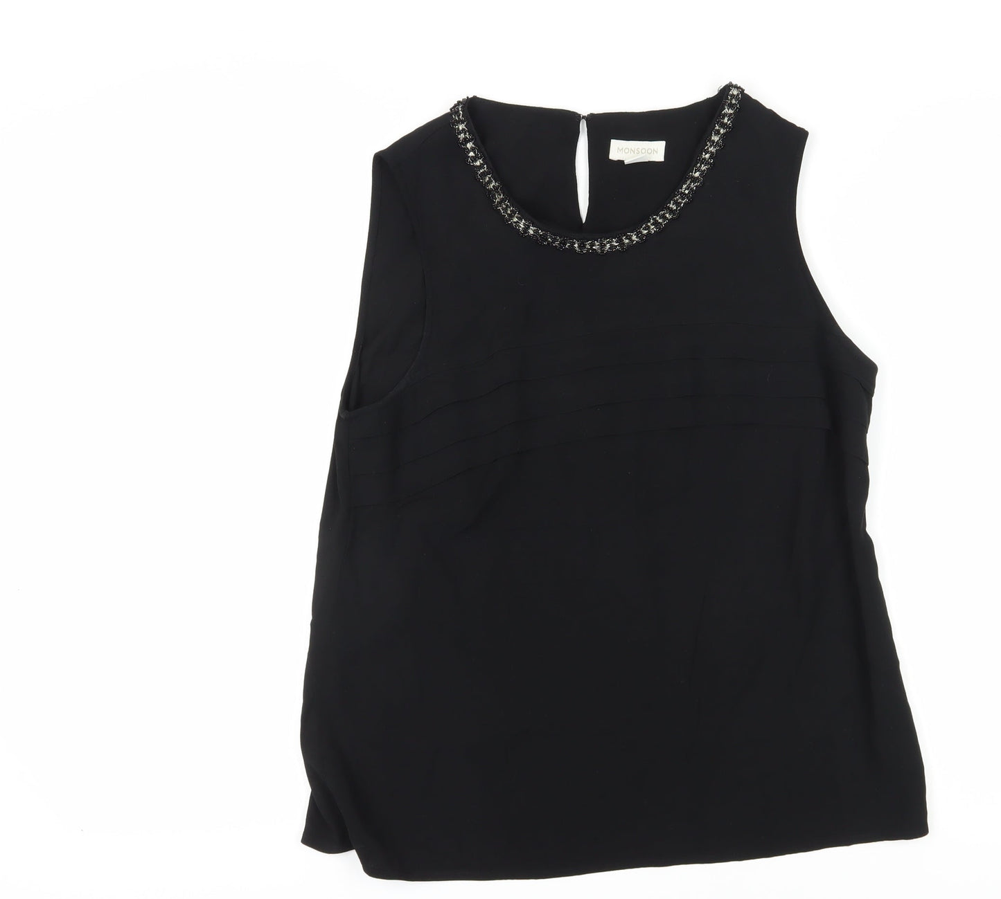 Monsoon Women's Black Beaded Blouse Size 14 Sleeveless