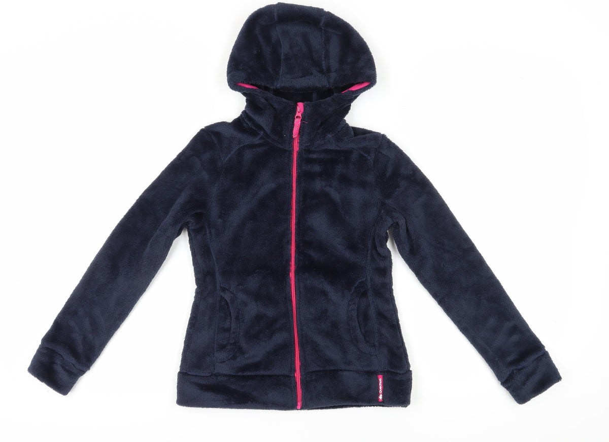 Additional front view of Decathlon girls’ blue hooded fleece jacket 11 years
