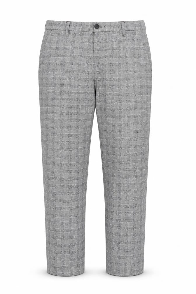 Kiabi Men Grey Slim Fit Check Chino Trousers 40