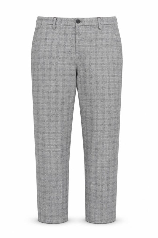 Kiabi Men Grey Slim Fit Check Chino Trousers 40