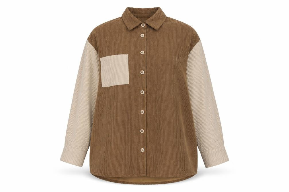 MISSPAP Women's Brown Button-Up Corduroy Shirt