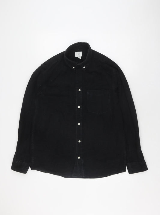 H&M Men's Black Regular Fit Button-Up Shirt M