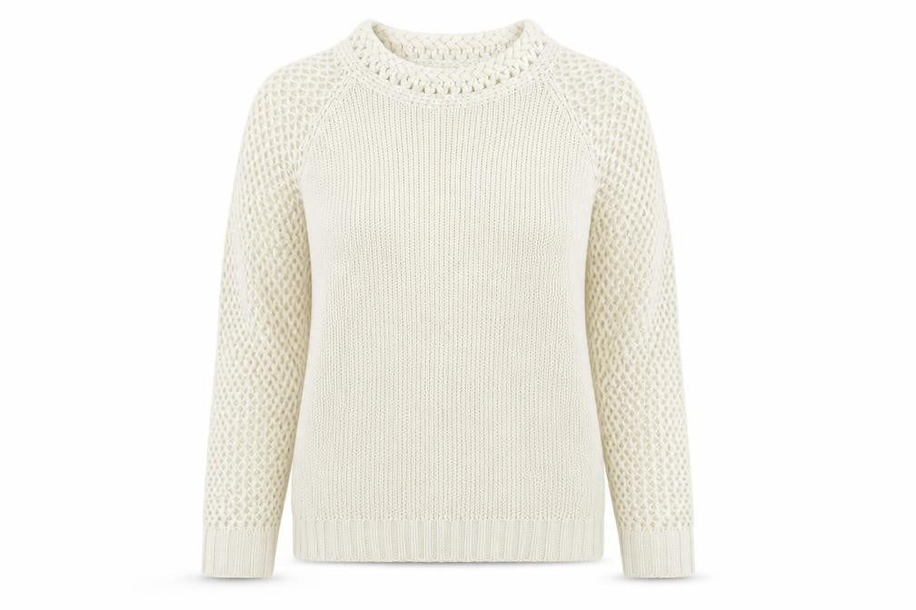 Belfield Women's Ivory Crew Neck Open-Knit Jumper M