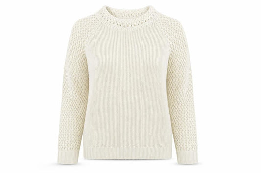 Belfield Women's Ivory Crew Neck Open-Knit Jumper M