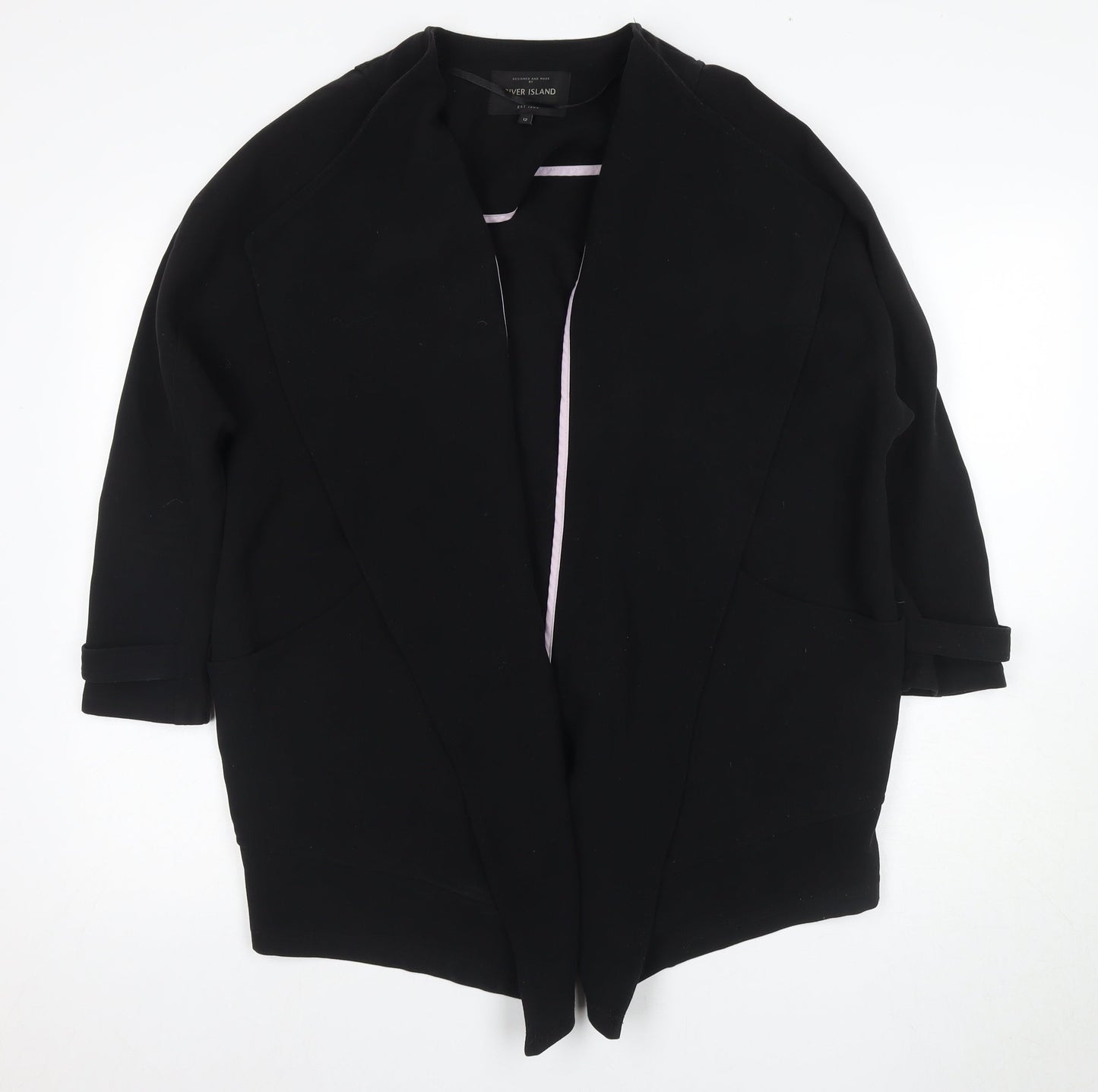 River Island Women's Black Size 12 3/4 Sleeve Coat