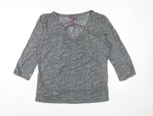Marks and Spencer Grey Floral Henley Blouse, Size 12