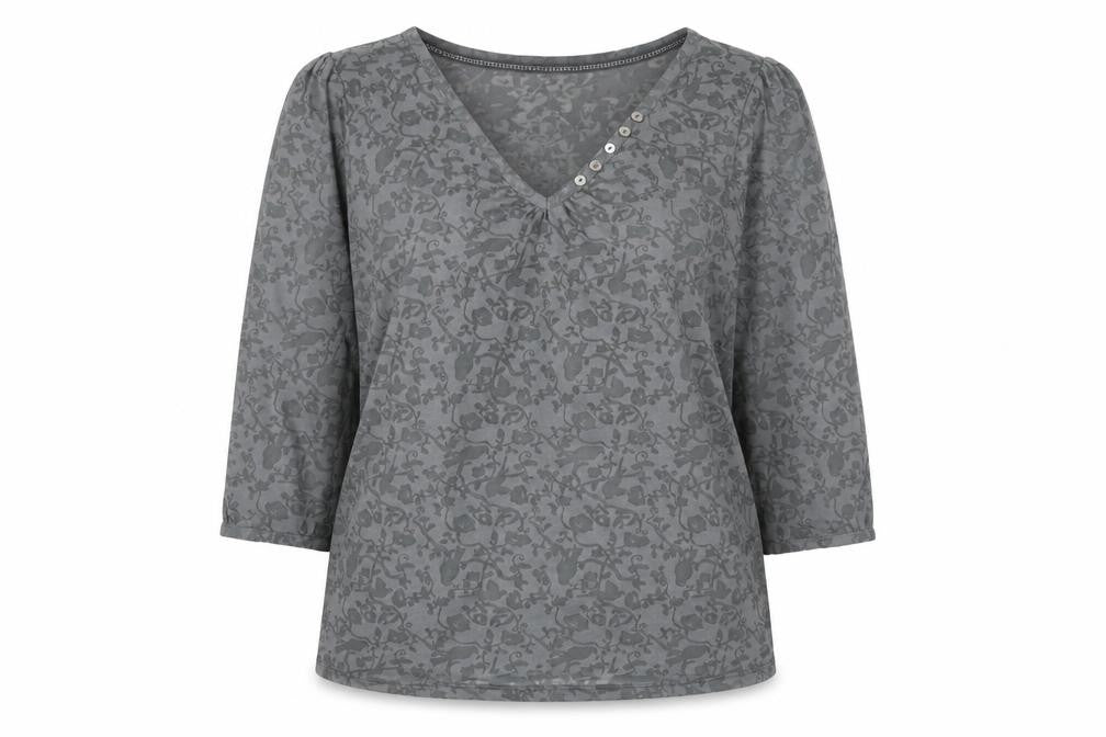 Marks & Spencer Grey Floral Henley Blouse, Size 12