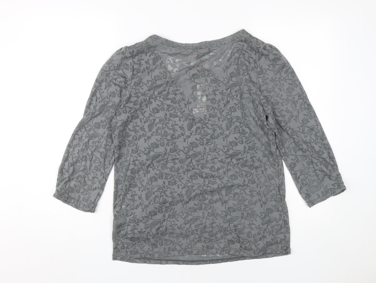 Marks and Spencer Grey Floral Henley Blouse, Size 12
