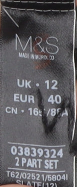 Marks and Spencer Grey Floral Henley Blouse, Size 12