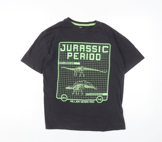 Marks and Spencer Boys Black Dinosaur Graphic T-Shirt 12-13Y