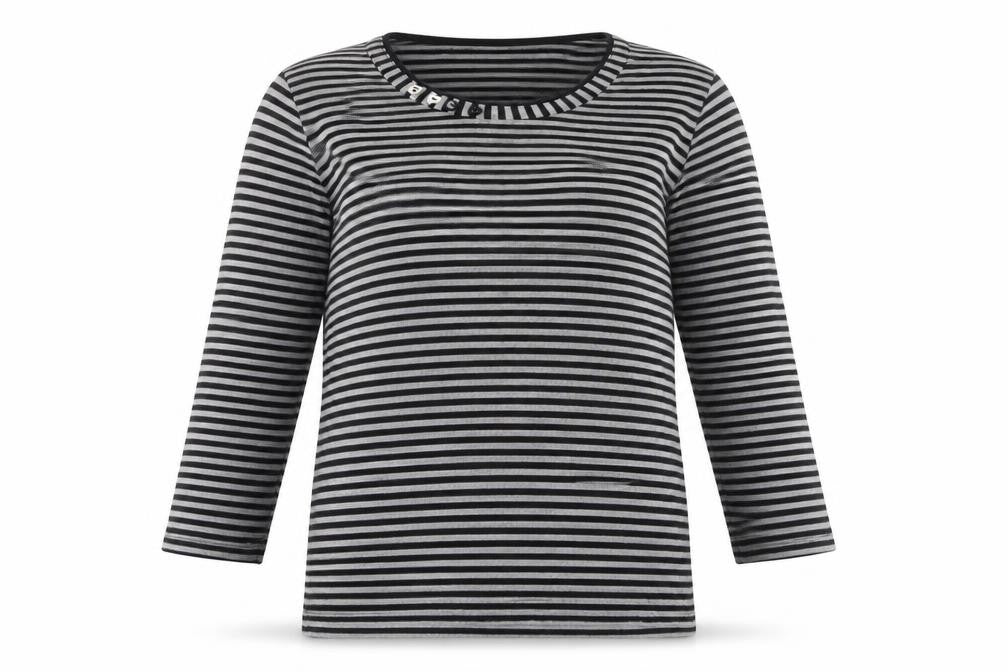 Fabrizio Women's Black Striped Crew Neck T-Shirt