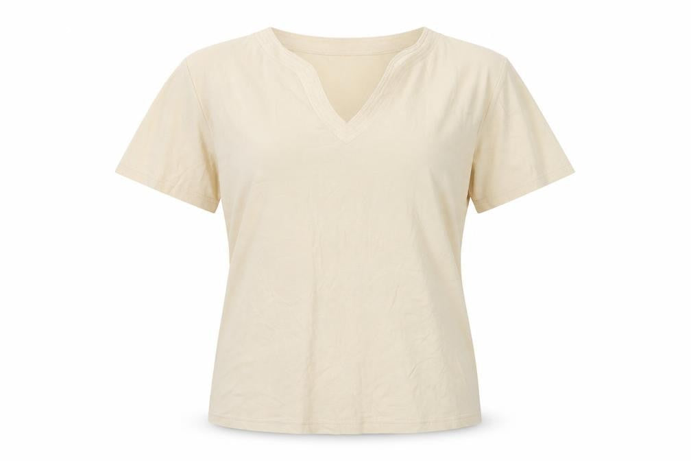 EWM Women's Beige Basic V-Neck T-Shirt, L