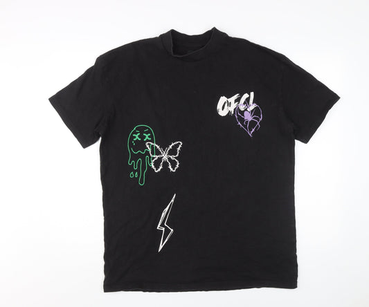 boohooMAN Men's Black Graphic T-Shirt Medium