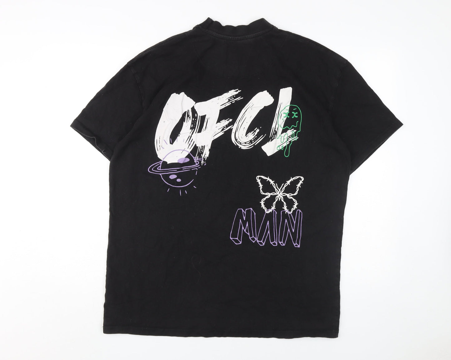 boohooMAN Men's Black Graphic T-Shirt Medium