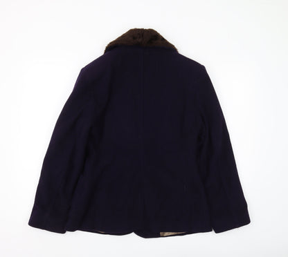 Next Women’s Blue Overcoat with Fur Trim, Size 10
