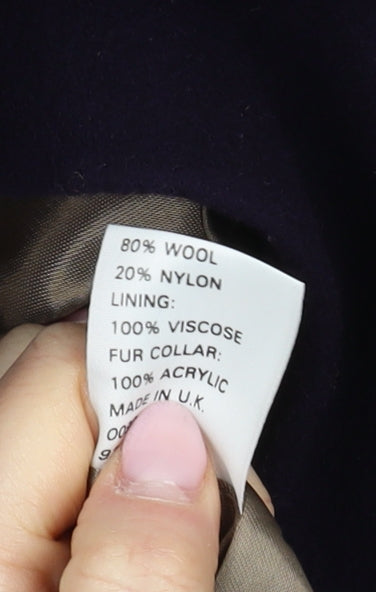 Next Women’s Blue Overcoat with Fur Trim, Size 10