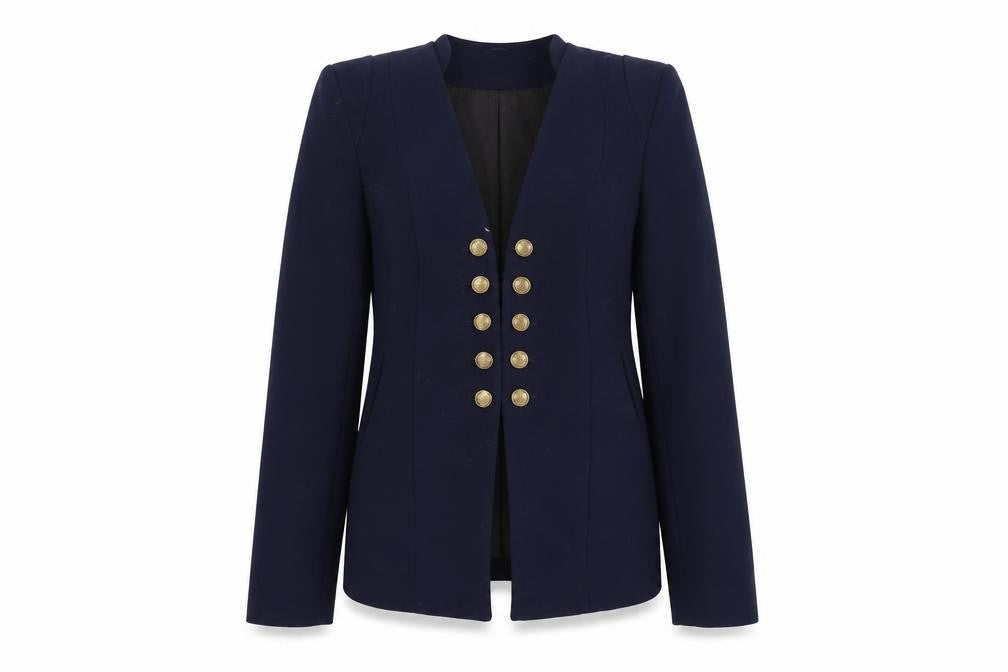 H&M Women's Blue Blazer, Size 8, Shawl Lapel, 6-Button
