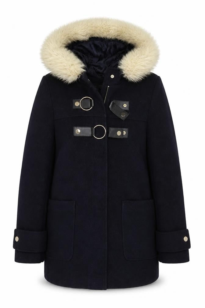 Topshop Women's Black Wool Parka Coat Size 8