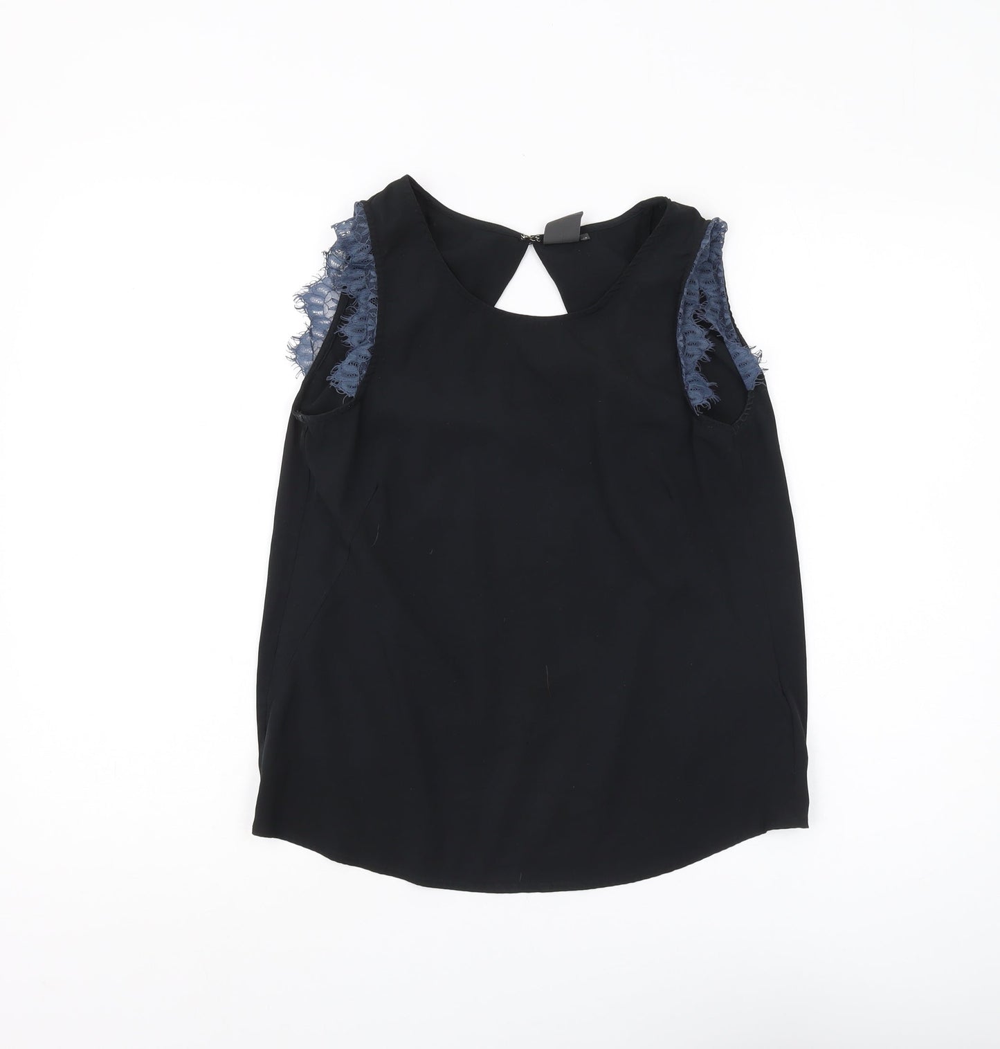 ICHI Women's Black Lace Accent Sleeveless Blouse XS