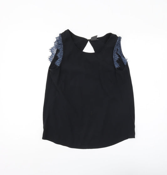 ICHI Women's Black Lace Accent Sleeveless Blouse XS