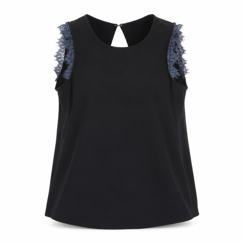 ICHI Women's Black Lace Accent Sleeveless Blouse XS