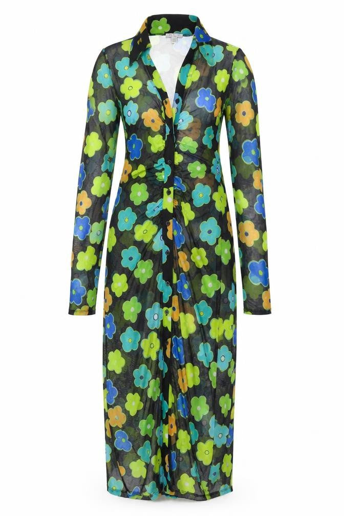 Topshop Women's Multicoloured Floral Shirt Dress, Size S
