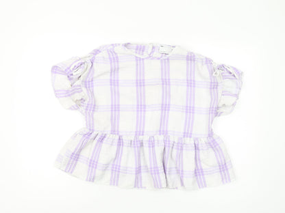 Additional front view of ASOS DESIGN Women's Multicoloured Plaid Cropped Blouse, size 12