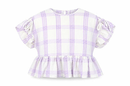 Front view of ASOS DESIGN Women's Multicoloured Plaid Cropped Blouse, size 12