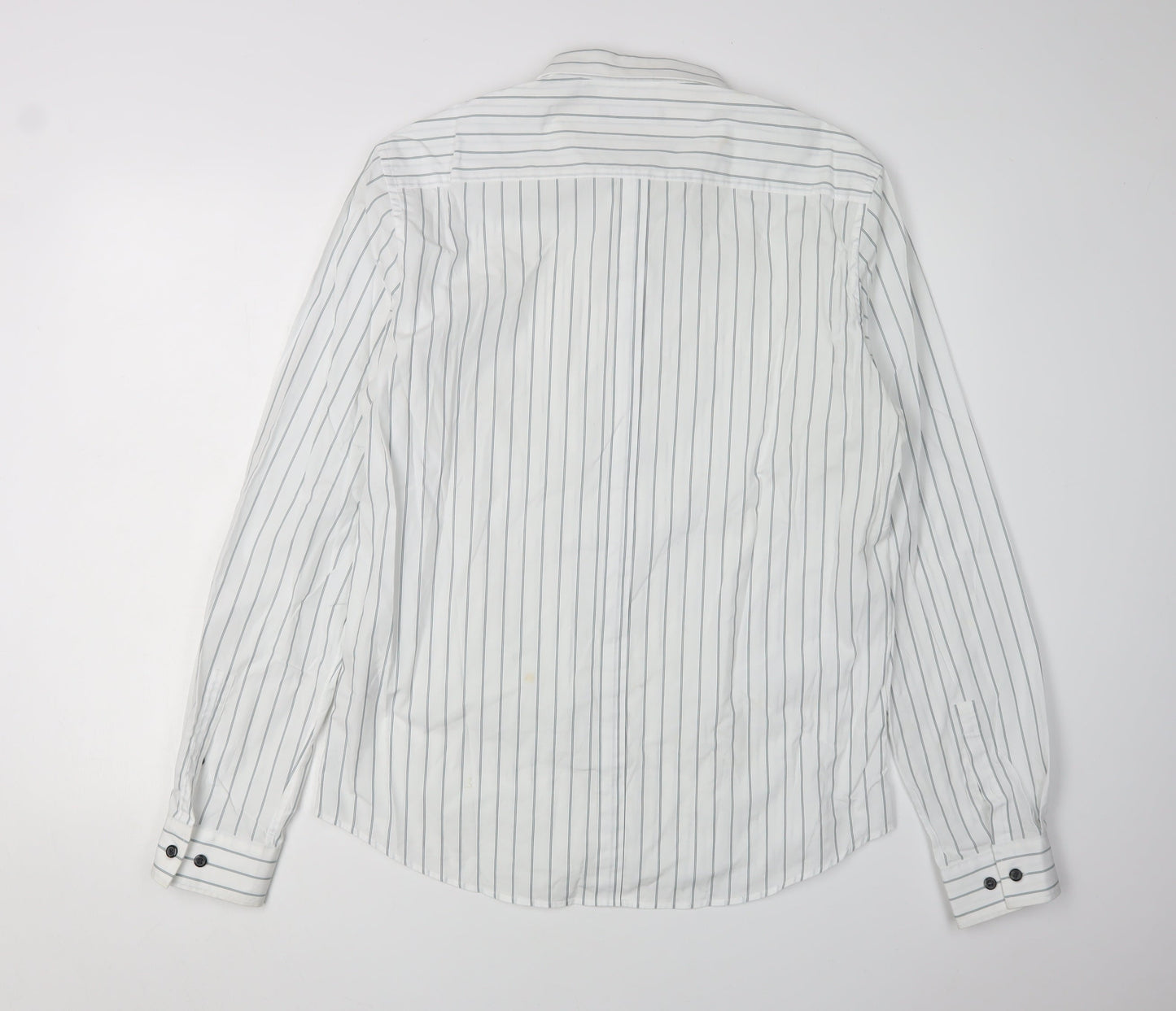 DKNY Men's White Striped Button-Up Shirt L