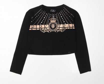 Additional front view of Firetrap girls’ black cropped logo t-shirt 9-10 years