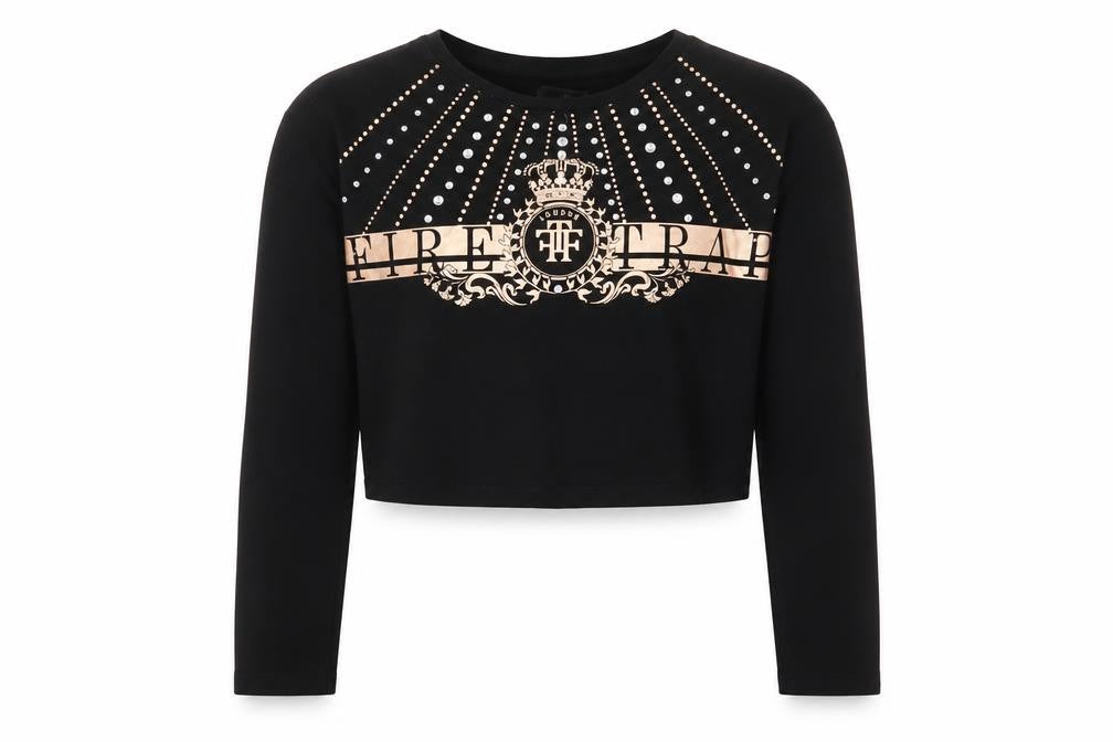 Front view of Firetrap girls’ black cropped logo t-shirt 9-10 years
