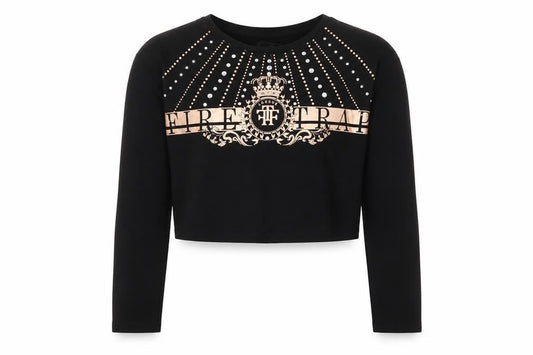 Front view of Firetrap girls’ black cropped logo t-shirt 9-10 years