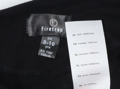 Close-up detail of Firetrap girls’ black cropped logo t-shirt 9-10 years