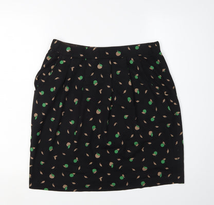 Boden Women's Black Pleated Floral Knee Length Skirt