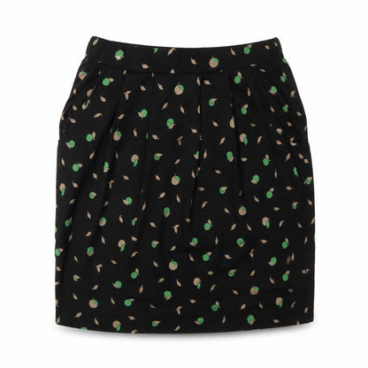 Boden Women's Black Pleated Floral Knee Length Skirt
